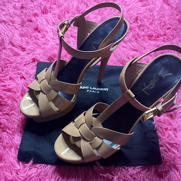 Saint Laurent Tribute T-strap Platform Sandals - Picture 2 of 8